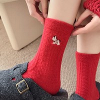 Chaussettes épaisses et chaudes en peluche rouge pour femmes pour le Nouvel An