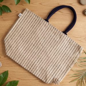 Bolsa de Mano Personalizada de Lona y Yute con Asas Largas, Tela Resistente para Tiendas de Abarrotes, Eventos y Suministro al por Mayor - Product Image 1