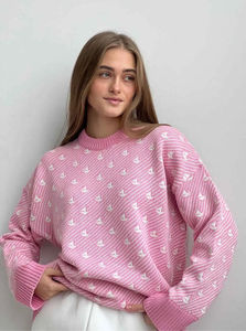 Blubelle シックなプリントニットプルオーバー女性のカジュアル韓国スタイルオーバーサイズセーター秋冬標準暖かいルーズトップ - Product Image 5