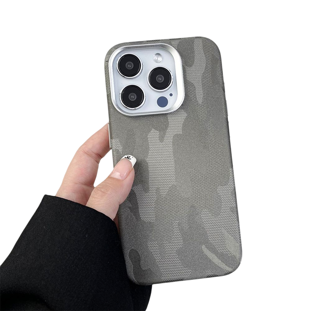 Camouflage Pattern Leather Magnetic Phone Case for iPhone 16 15 14 13 12 Pro Max Wireless Charging Case Shockproof Hard Cover
