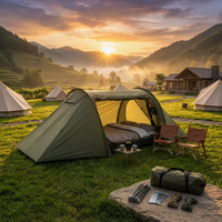 Tente de camping de glamping double étage pour l'extérieur avec tissu Oxford, résistante au vent et à la pluie, quatre saisons, 2-3 personnes, portable, une chambre