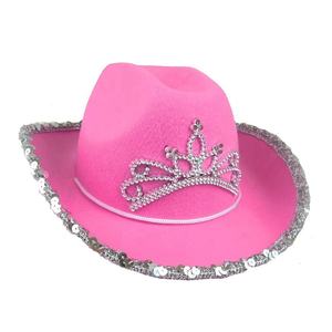 قبعة ليد وردية تضيء قبعات رعاة البقر قبعات نيون حفلات هدايا مهرجان الهذيان قبعات ترويجية مع تاج - Product Image 3