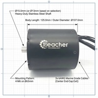 Moteur Inrunner Étanche D107L125 IP68 15kW 20Nm 150,173,200,230,275KV 40-55km/h pour E-foil Planche de Surf Électrique Refroidie par Eau CE