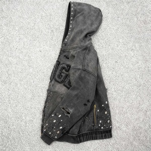 Hoodie surdimensionné et ample pour homme, design original personnalisé 2026, avec strass, broderie de lettres, imprimé, délavé à l'acide et effet vieilli - Product Image 3