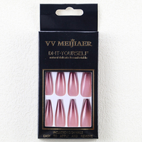VV Mei Jia Er Design Long Ballet tête tranchante 24 pièces ongles artificiels nouveau élégant dégradé de couleur vif appuyer sur la pointe des ongles