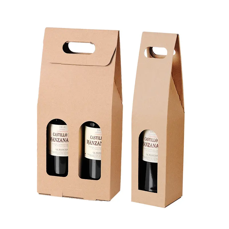 Boîte en papier pliante personnalisée en gros boîte à vin rouge en papier kraft boîtes simples ou doubles portables pour l'emballage