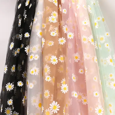 Muti-color daisy chrysanthemum design 100 polyester mesh fabrics for women clothing children dress skirt