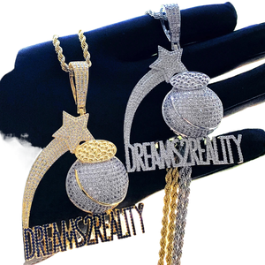 Collana con Ciondolo 'DREAMS 2 REALITY' con Zirconi Cubici, Gioielli Hip Hop all'Ingrosso - Product Image 1