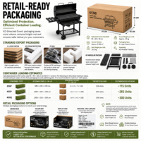 Barbecue au charbon de bois d'extérieur pour jardin, fête, camping, restauration, restaurant, barbecue commercial avec roues et étagère en bois