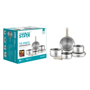 Winning Star 10 Piece Cookware <b>Set</b> Stainless Steel Detachable Handle Oven Safe Dishwasher Safe - Product Image 1