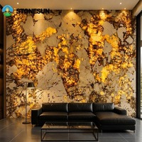 Dalle de marbre Pandora naturel translucide poli et émaillé StoneSun pour mur de fond rétroéclairé, plan de travail de cuisine, escalier
