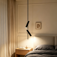 Suspension LED Moderne Réglable en Acier Inoxydable Noir, Double Spot, Luminaire de Plafond GU10 avec Commande par Interrupteur pour Maison et Bureau