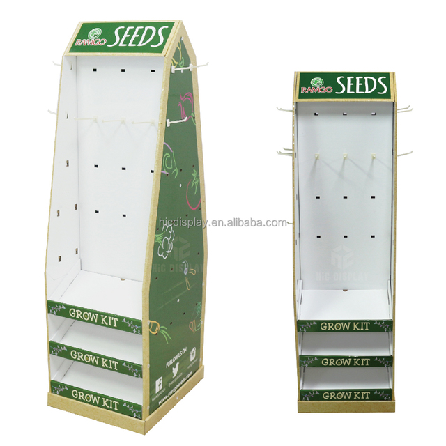 Best Quality Corrugated Cardboard Floor Display Rack Matt Finish Seeds Product Display Stores Durable Paper Material Display