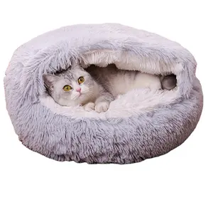 뜨거운 판매 새로운 스타일 부드러운 편안한 럭셔리 플러시 원형 하프 팩 닫힌 고양이 침대