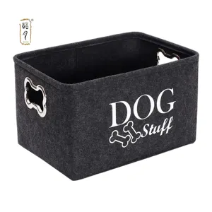 KUYUE Felt Puppy Stuff Baskets, Dog Toy bin Storage with Designed Metal Handle pet Organizer Perfect for organizing pet Toys