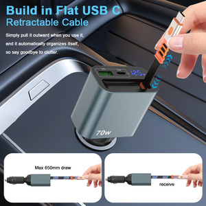 Adaptador de Cargador USB para Auto con Protección de Seguridad, Cable USB-C de Nailon Integrado de 35W, Carga Rápida - Product Image 2
