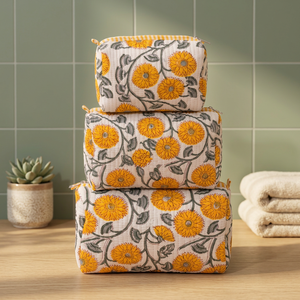 3-Piece Eco-Friendly Cotton Floral Printed Cosmetic <b>Bags</b> & Case Multi-Function <b>for</b> <b>Travel</b> <b>Makeup</b> Organizer Bohemian Style - Product Image 2