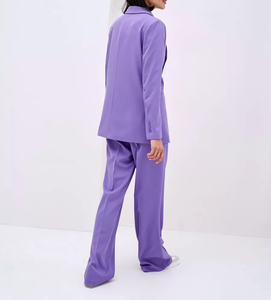 Gran oferta, conjunto de chaqueta <span class=keywords><strong>lila</strong></span> de un solo botón para <span class=keywords><strong>mujer</strong></span>, pantalones de pierna ancha, conjunto de traje de negocios de oficina informal - Product Image 2