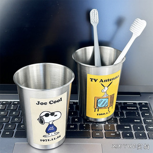 Gobelet à brosse à dents en acier inoxydable, design cartoon, résistant aux hautes températures, haute qualité, poils souples, pour couple et étudiant - Product Image 5
