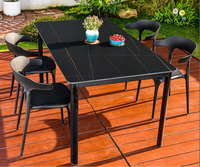 Table à manger en pierre frittée avec chaises en PVC en forme de corne, ensemble de meubles d'extérieur imperméables et résistants au soleil pour café, balcon, terrasse
