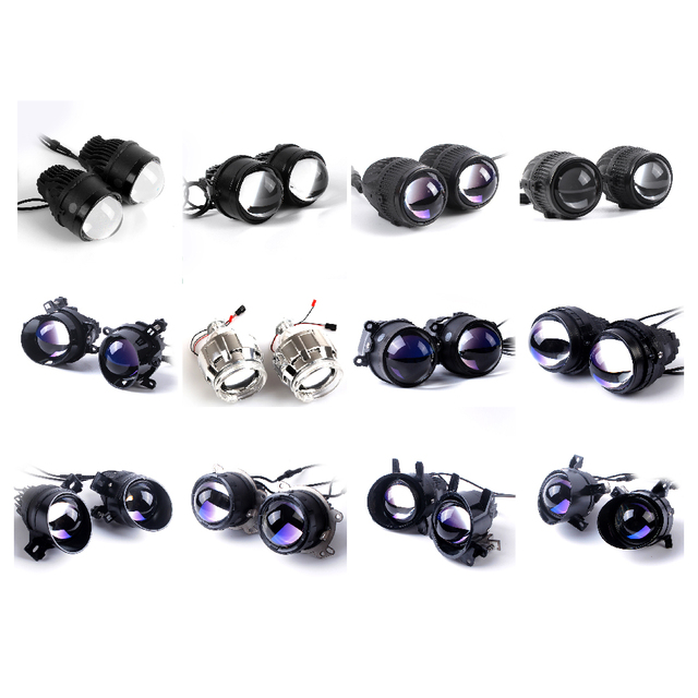 2.0/2.5/3.0 Inch Pair of Universal Bi-Xenon HID LED Car Fog Light Projector Lens Kit Car Headlight High Low Beam White Light
