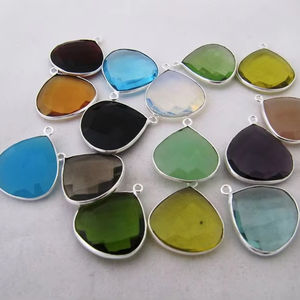 Quartz pierre coeur forme 20mm Briolette connecteurs simple boucle lunette fabrication de bijoux breloques vendus par pièce CHOISIR la couleur - Product Image 1