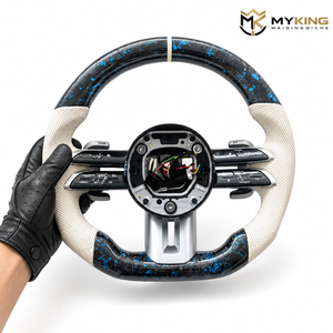 Volant en fibre de carbone forgée bleu, en promotion, pour <span class=keywords><strong>Mercedes</strong></span>-Benz <span class=keywords><strong>Classe</strong></span> <span class=keywords><strong>C</strong></span> W205, <span class=keywords><strong>Classe</strong></span> E W213, GLC X253, <span class=keywords><strong>Classe</strong></span> A W177, C257 Auto Par - Product Image 1