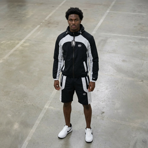 Ensemble survêtement coupe-vent tissé d'hiver avec logo personnalisé, fermeture éclair, short en polyester oversize pour homme - Product Image 2