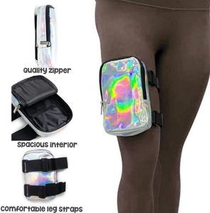 Holographic PU Thigh Bag Waist Pack with Adjustable Straps, Colourful Leg Phone Bag for <b>Women</b> Thigh Bag for Outdoor Hiking - Product Image 2