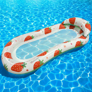 Matelas flottant gonflable en PVC avec appui-tête et filet pour bronzage et fêtes au bord de la piscine - Product Image 1