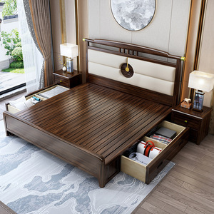 Lit en bois massif de palissandre avec coffre de rangement, style chinois moderne, lit rembourré, mobilier de chambre principale - Product Image 4