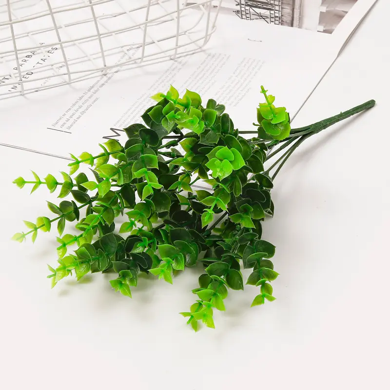 GIGA green plant 7 fork Eucalyptus flower bouquet restaurant bed decoration plastic fake flower wholesale