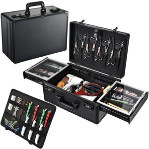 Barber Case 6 Clippers Sliding Tray Stylist Hairdressing Tool Box Trimmer Organizer <b>Metal</b> Storage Portable <b>Suitcase</b> M62B Barber - Product Image 1