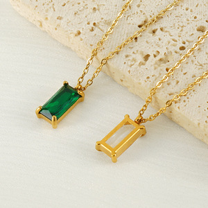 ZOGXIN Geometric Zircon Pendant Necklace 18K Gold Plated Stainless Steel Rectangle Chain Women's Jewelry Gift - Product Image 2