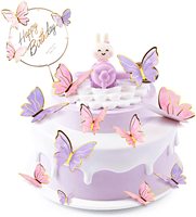 Lot de 5 pièces papillon 3D en forme de queue d'hirondelle, décoration de gâteau de noël, de mariage, d'anniversaire, bord doré