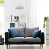 Muebles de sofá de tela de lino de tres plazas de diseño minimalista con patas de madera adecuadas para sala de estar