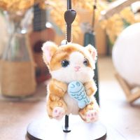 Porte-clés chaton en peluche tendance, mini breloque poisson, pendentif animal en peluche doux, décoration de sac à dos, cadeau surprise de fêtes