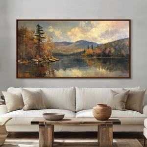 Peinture murale abstraite esthétique, paysage français panoramique de montagnes avec lac, peinture à l'huile sur toile pour la maison et la galerie - Product Image 5