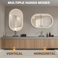 Miroir de salle de bain moderne ovale à LED rétroéclairé sans cadre, indice de protection IP44, commande tactile, intensité réglable, 3 couleurs