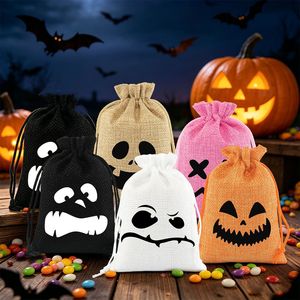 Sacs fourre-tout en toile de jute à cordon de serrage pour Halloween, imprimés de dessins animés, pochettes à bonbons, sacs cadeaux pour fêtes d'enfants - Product Image 4