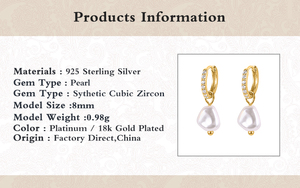 Pendientes de Aro Barrocos con Cristales de Imitación y Perlas de Agua Dulce, Chapados en Oro de 18k, Marca CANNER - Product Image 6