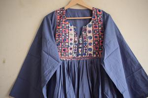 Long Embroidered Maxi <b>Dress</b> | Handmade Cotton <b>Dress</b> | <b>Bohemian</b> Oversized <b>Dress</b> | Ethnic Summer <b>Dress</b> | Afghani Neck Yoke <b>Dress</b> - Product Image 6
