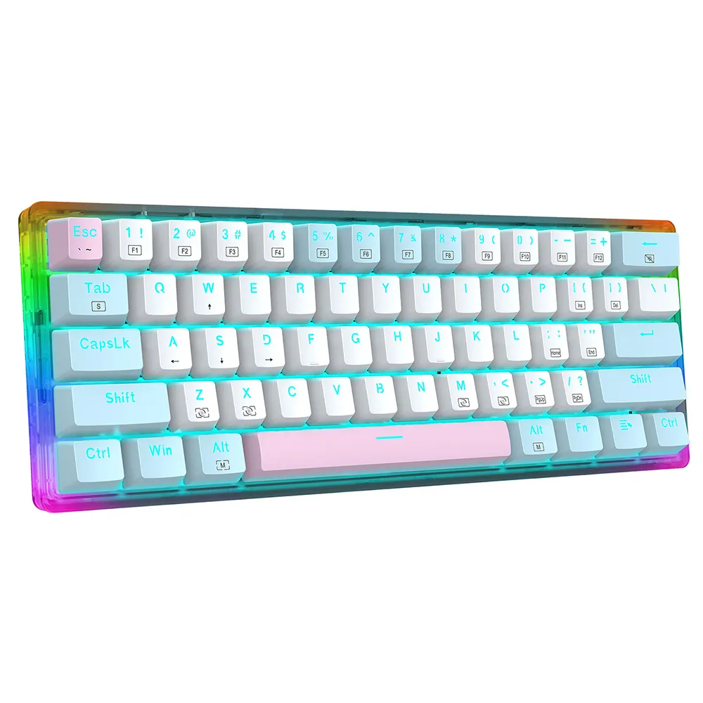 E-yooso Z11T 60% teclas teclado mecânico para jogos com fio interruptor azul luz de fundo para jogos transparente