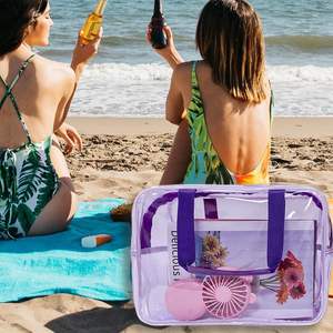 Sac de maquillage transparent imperméable en PVC pour voyage, avec fermeture éclair, poignées et sangles, violet - Product Image 4