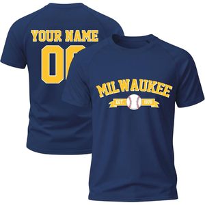 T-shirt de baseball personnalisé Milwaukee, nom et numéro personnalisés, style maillot pour homme, cadeau pour fan, 100% coton et élasthanne - Product Image 1