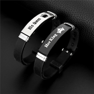 Pulsera de Acero de Titanio Nobuyuki, Juego para Parejas, Grabado 'His Queen Her King', Joyería Unisex, Regalo para Enamorados - Product Image 1