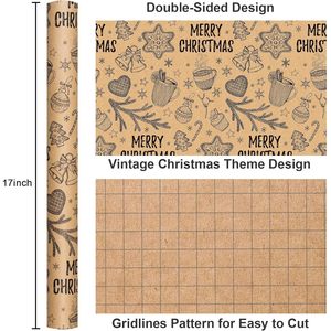 MAYPLUSS Kraft Christmas Wrapping <b>Paper</b> 17 Inch X 33 Feet Tree Mug Candy Cane Pattern Holiday Gift <b>Wrap</b> - Product Image 3