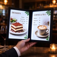 Porte-menu LED A4 éclairé, pliable, affichage lumineux 500 cd, blanc crème, pour restaurant, hôtel, club (intérieur)