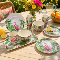Service de vaisselle en mélamine Flamingo Botanique Exotique, plusieurs pièces, pour club de plage et bistrot de loisirs