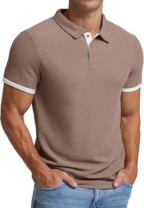 Chemises de golf pour hommes Polos décontractés à manches courtes en tricot gaufré pour hommes Polos actifs pour hommes - Product Image 6